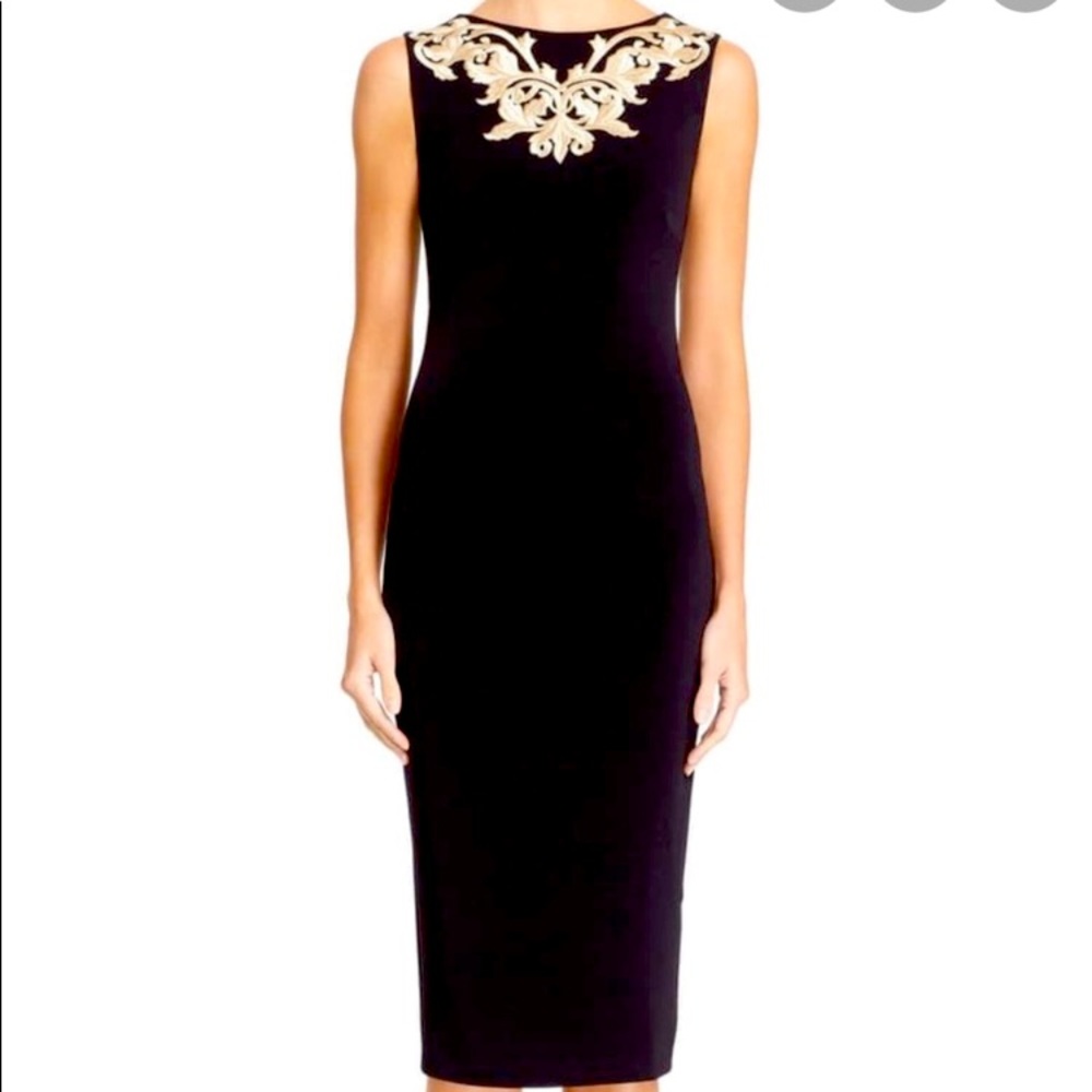 Ted Baker Tammara black sheath dress. Sleeveless. Embroidered. EUC. Sz 2